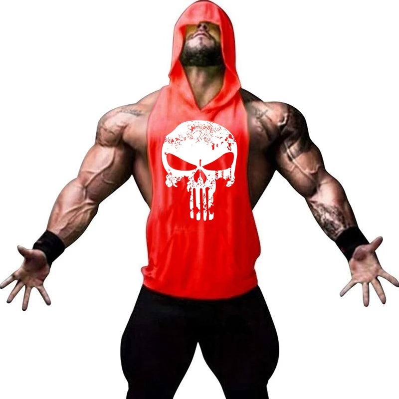 Men’s Hooded Skull Gym Tank Top