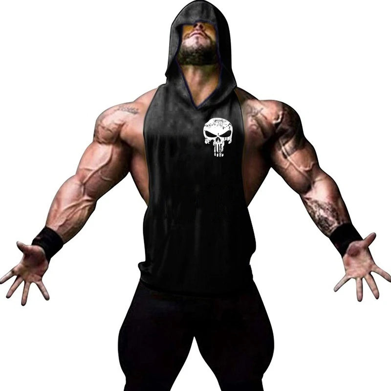 Men’s Hooded Skull Gym Tank Top