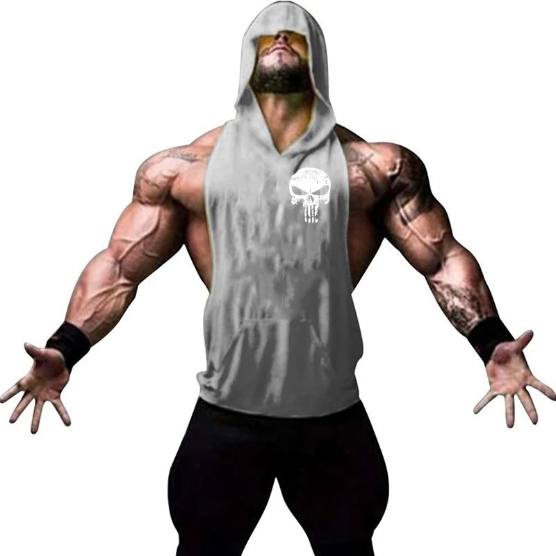 Men’s Hooded Skull Gym Tank Top