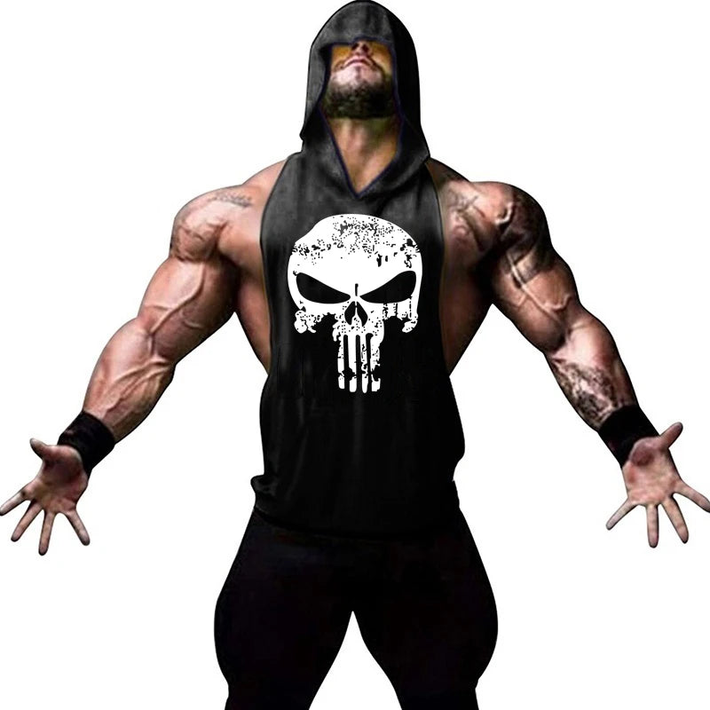 Men’s Hooded Skull Gym Tank Top