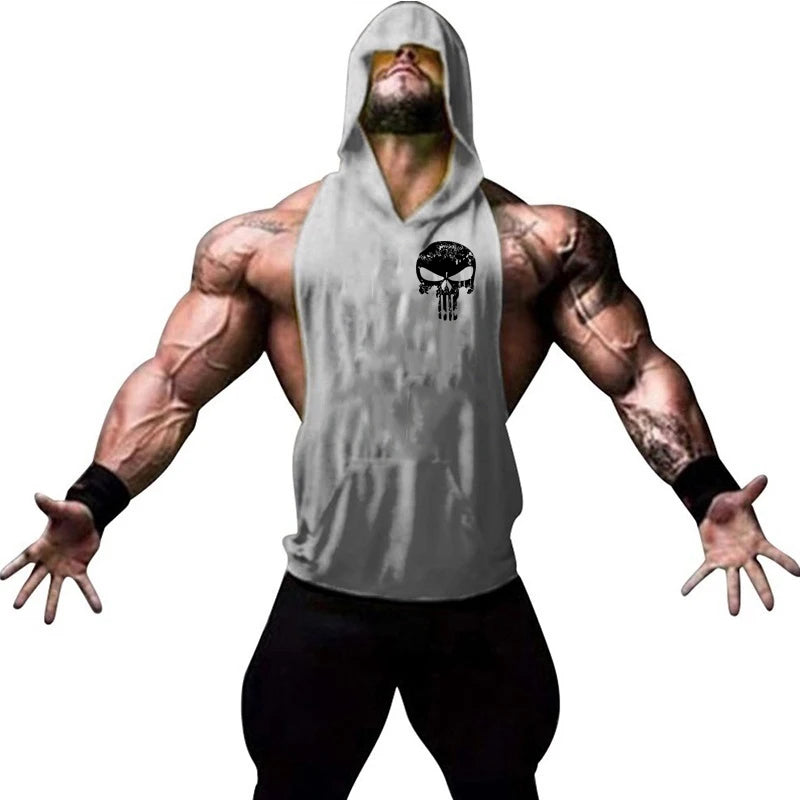 Men’s Hooded Skull Gym Tank Top