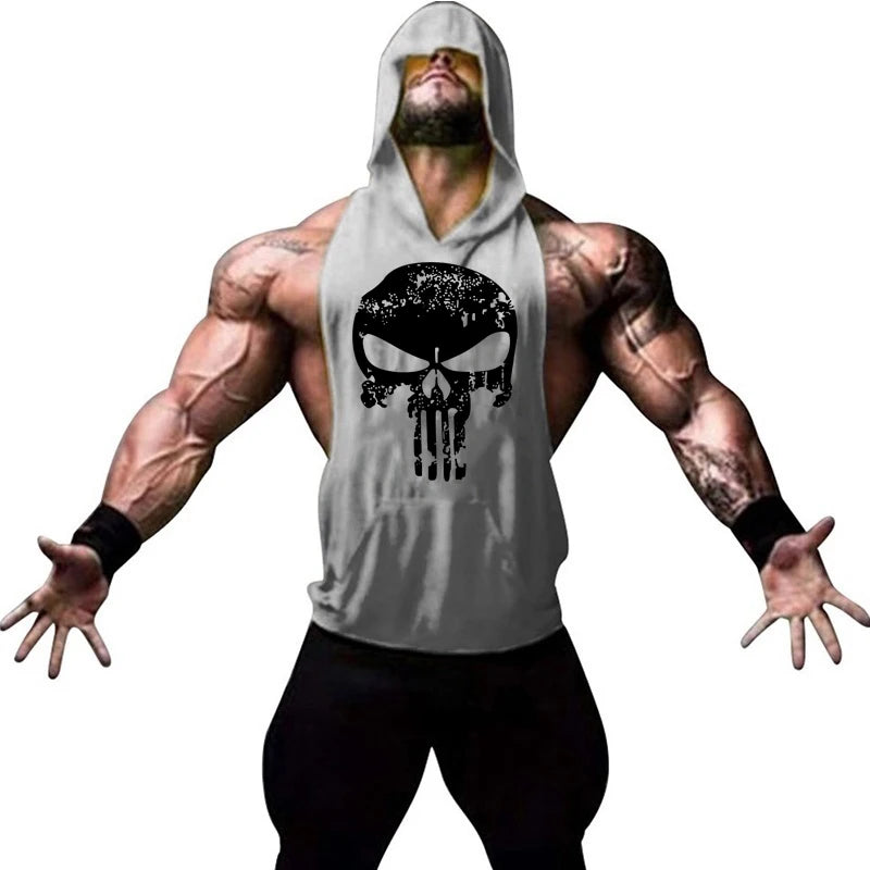 Men’s Hooded Skull Gym Tank Top