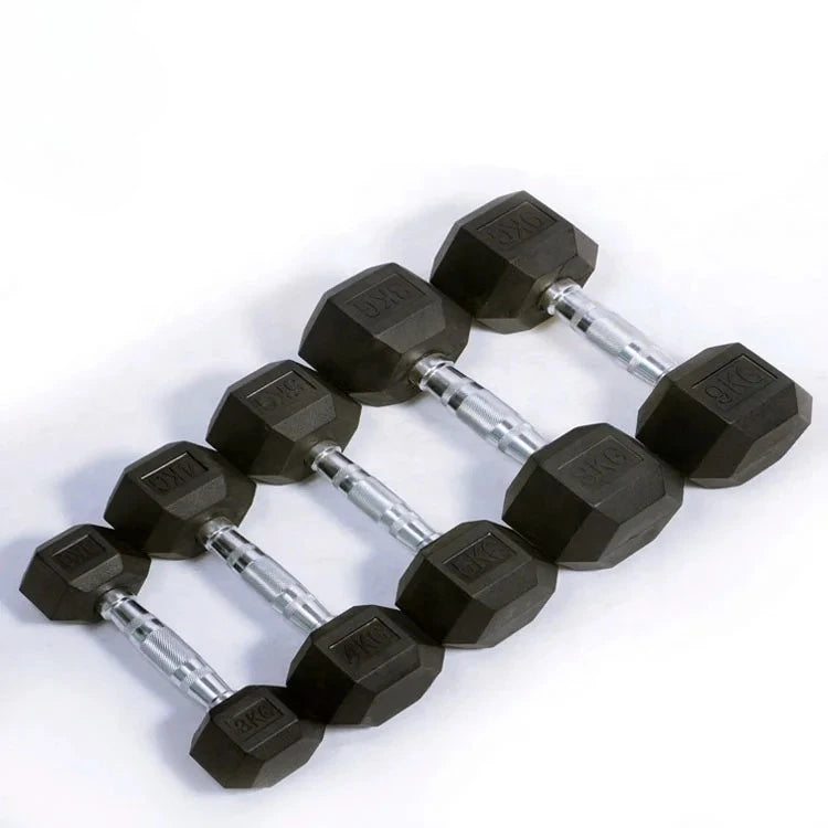 Hexagon Rubber Coated Dumbbells Set