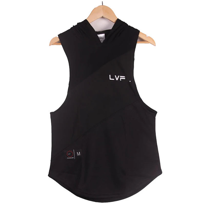 Mens Gyms Bodybuilding Stringer Tank Top with Hooded Vests Fitness Clothing Male Sleeveless Cotton Undershirt Muscle Tankops