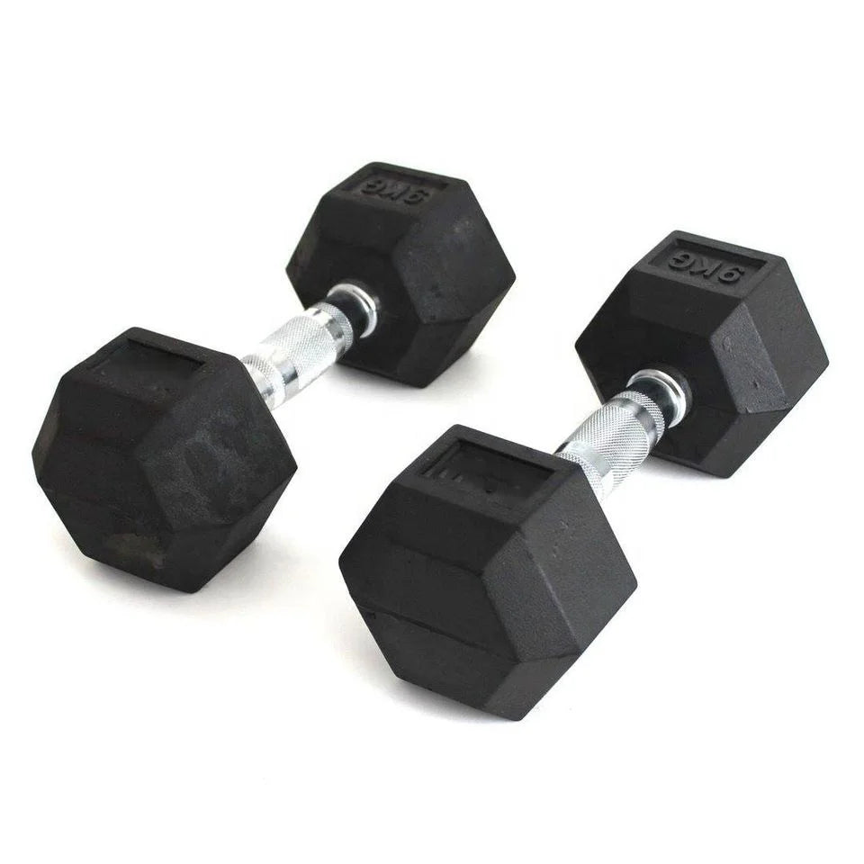 Hexagon Rubber Coated Dumbbells Set