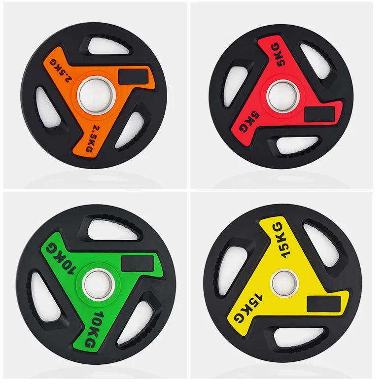 Three-Hole Rubber Grip Barbell Plates