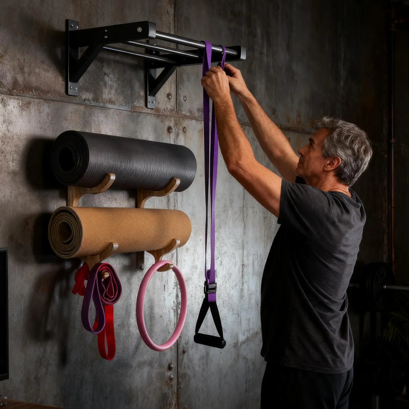 Wooden Wall-Mounted Yoga Mat Holder