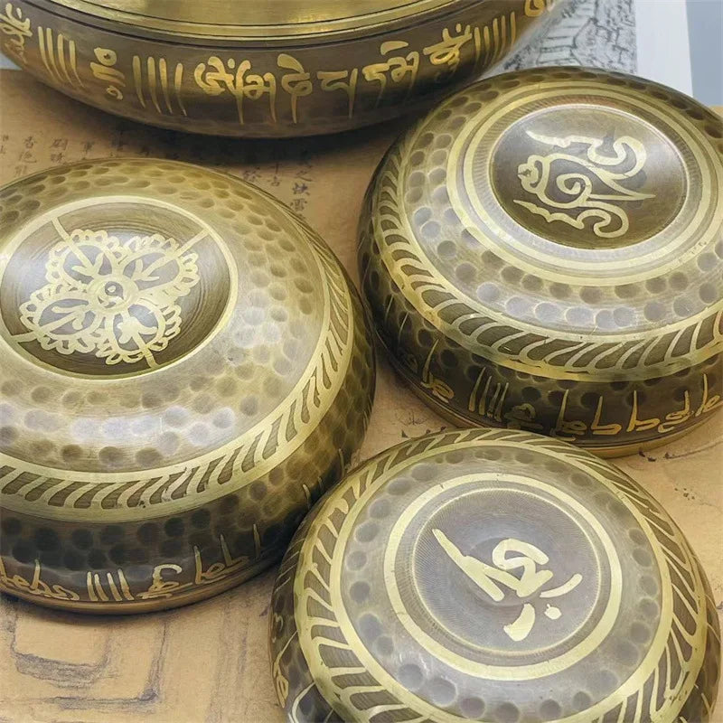 Engraved Tibetan Meditation Bowl Set