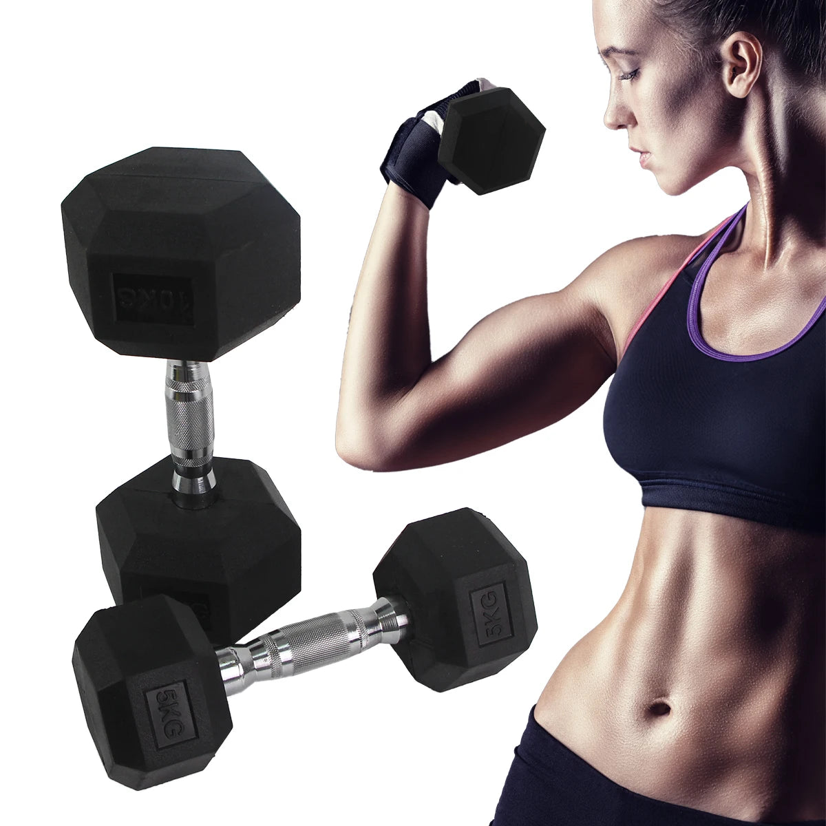 ZJFIT Hex Rubber Dumbbells Set