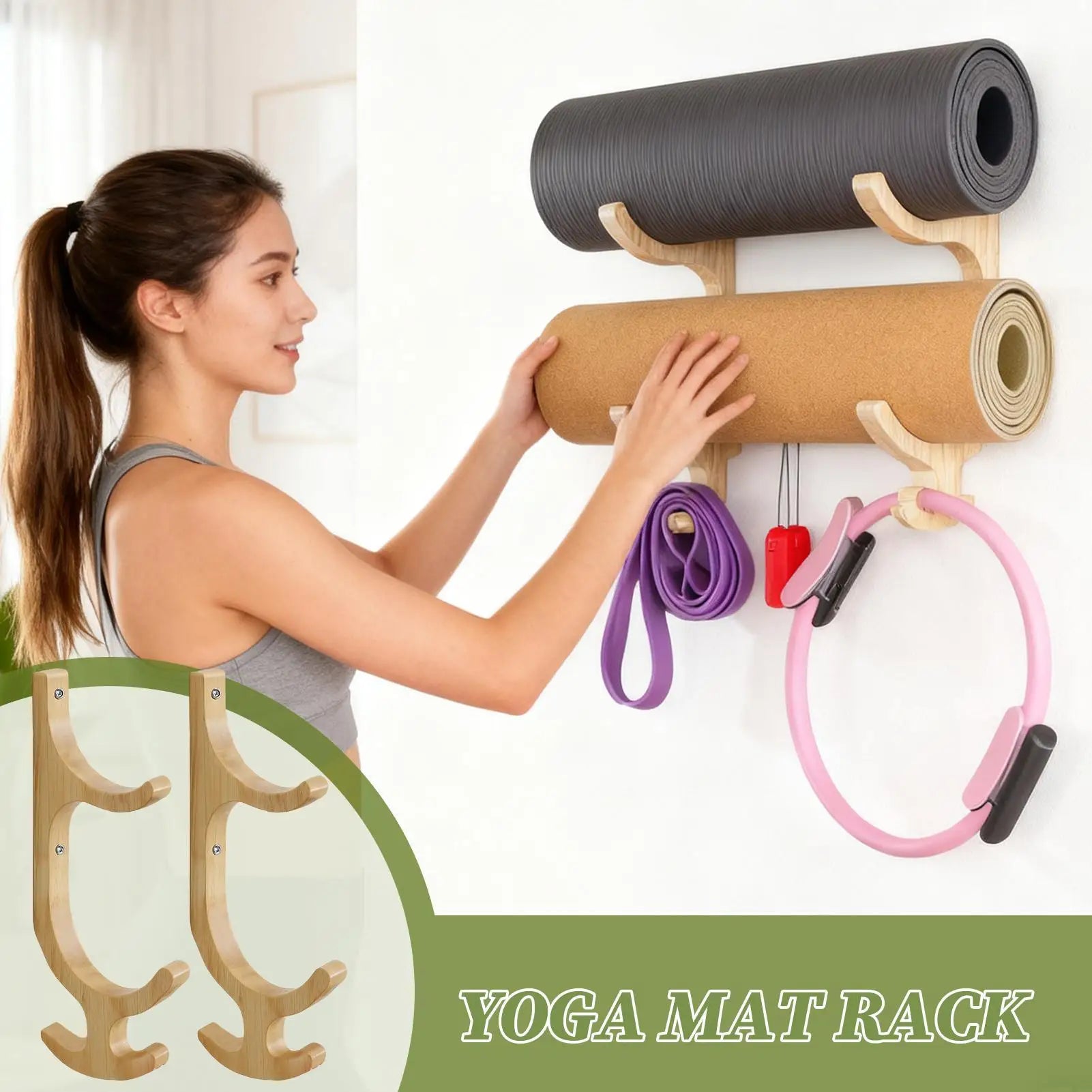 Wooden Wall-Mounted Yoga Mat Holder