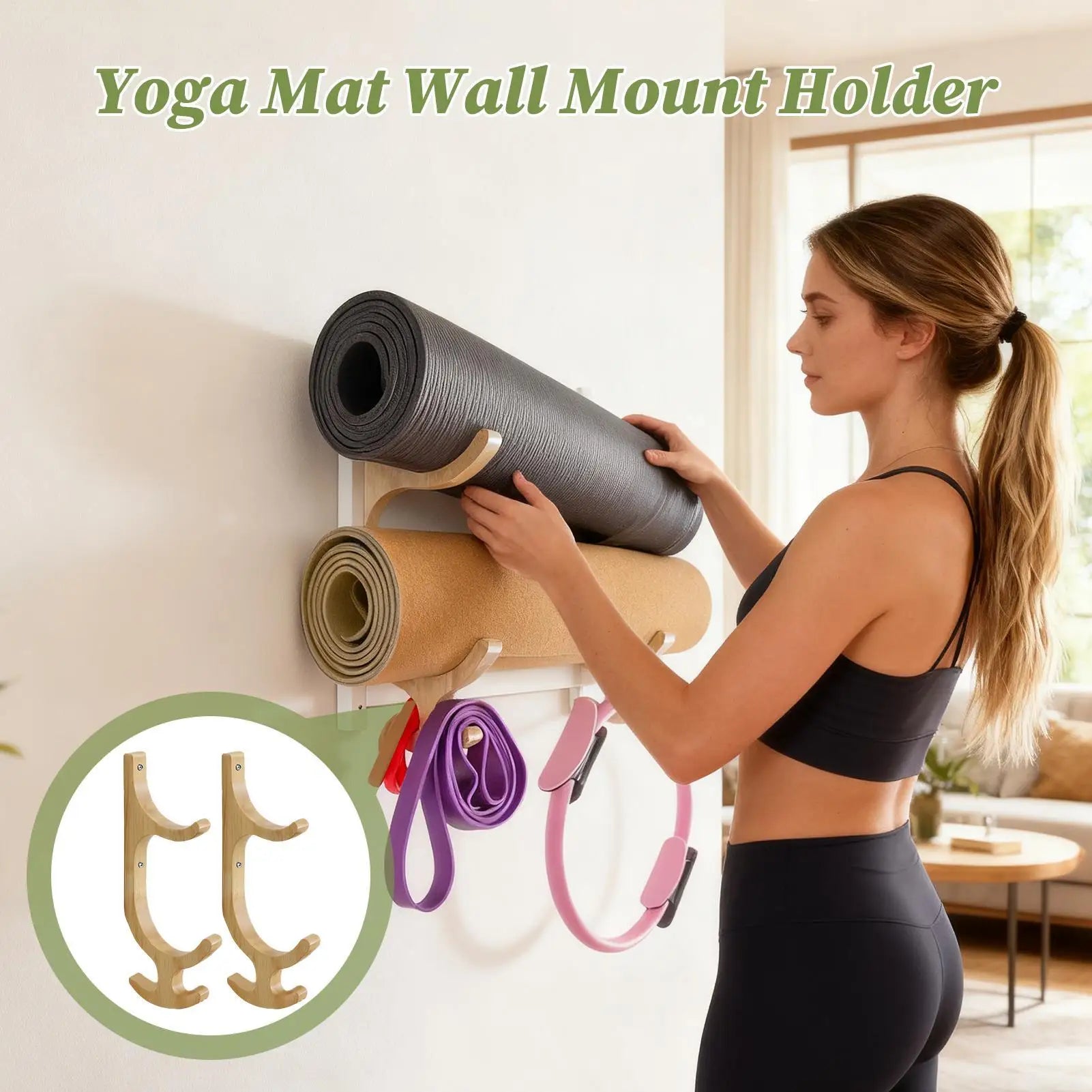 Wooden Wall-Mounted Yoga Mat Holder